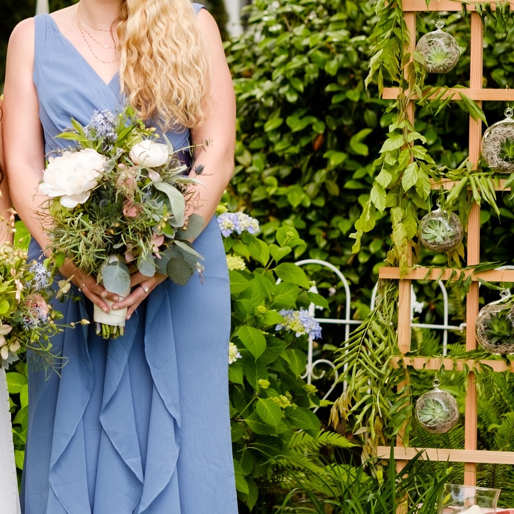 David’s Bridal Blue Ruffle Chiffon Bridesmaid Dress